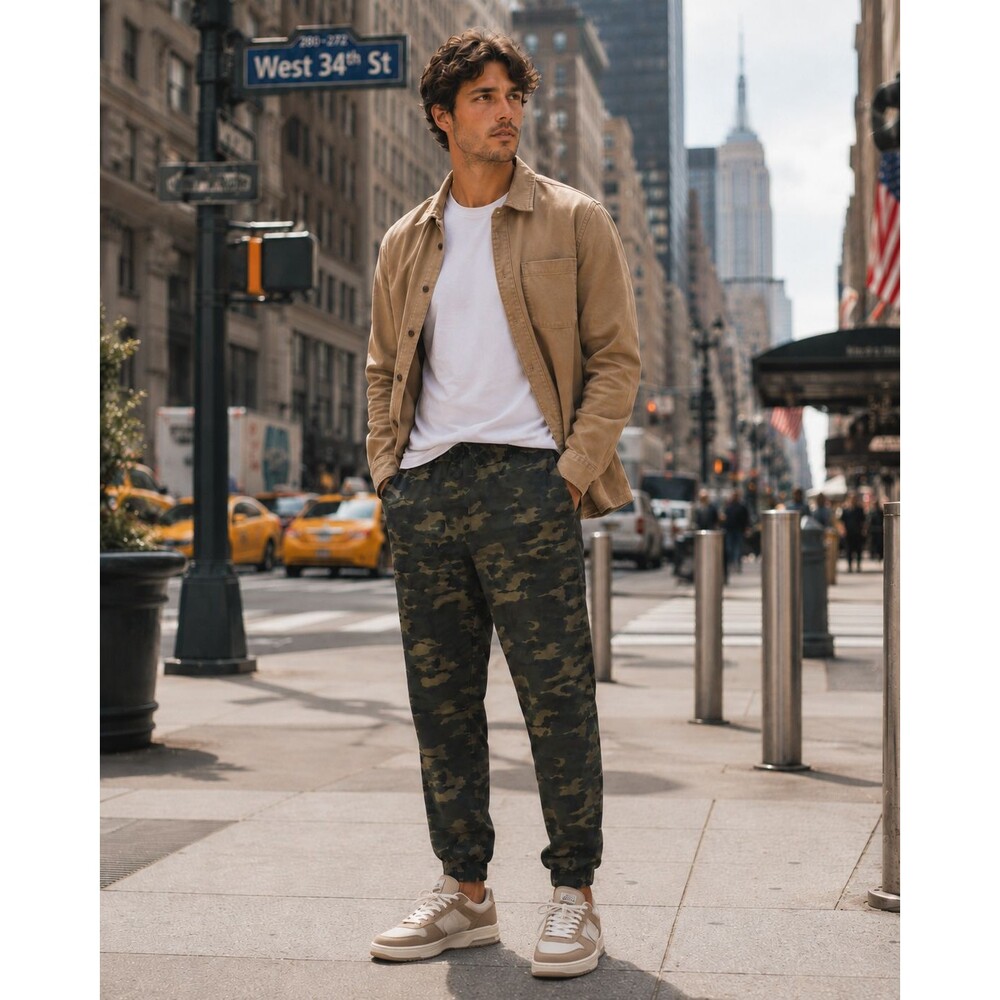 SONG Denim Camo Jogger Pants High Rise Elastic & Drawstring Sz 7/28 Cotton - Picture 2 of 16
